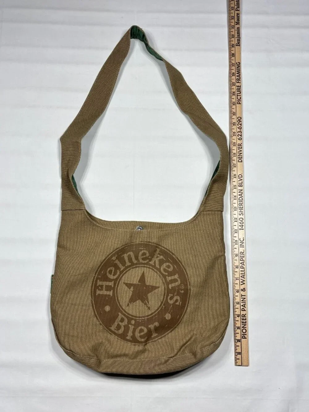 Heineken Beer Messenger Bag Vintage Canvas Sling Crossbody Tote Brown Green Star